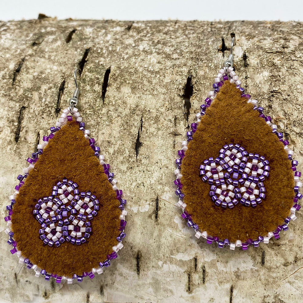 Beaded Flower Earrings On Moosehide