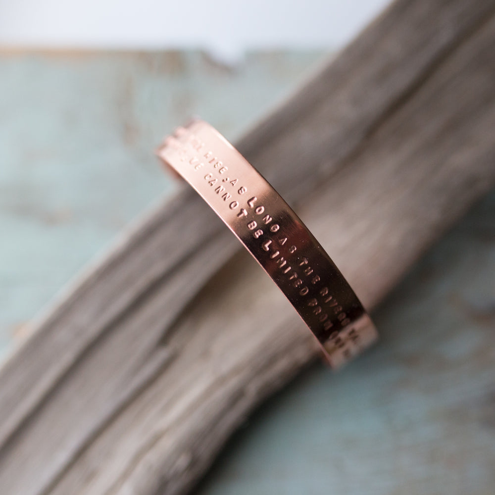 As long as the sun will rise... Copper Cuff Bracelet in English