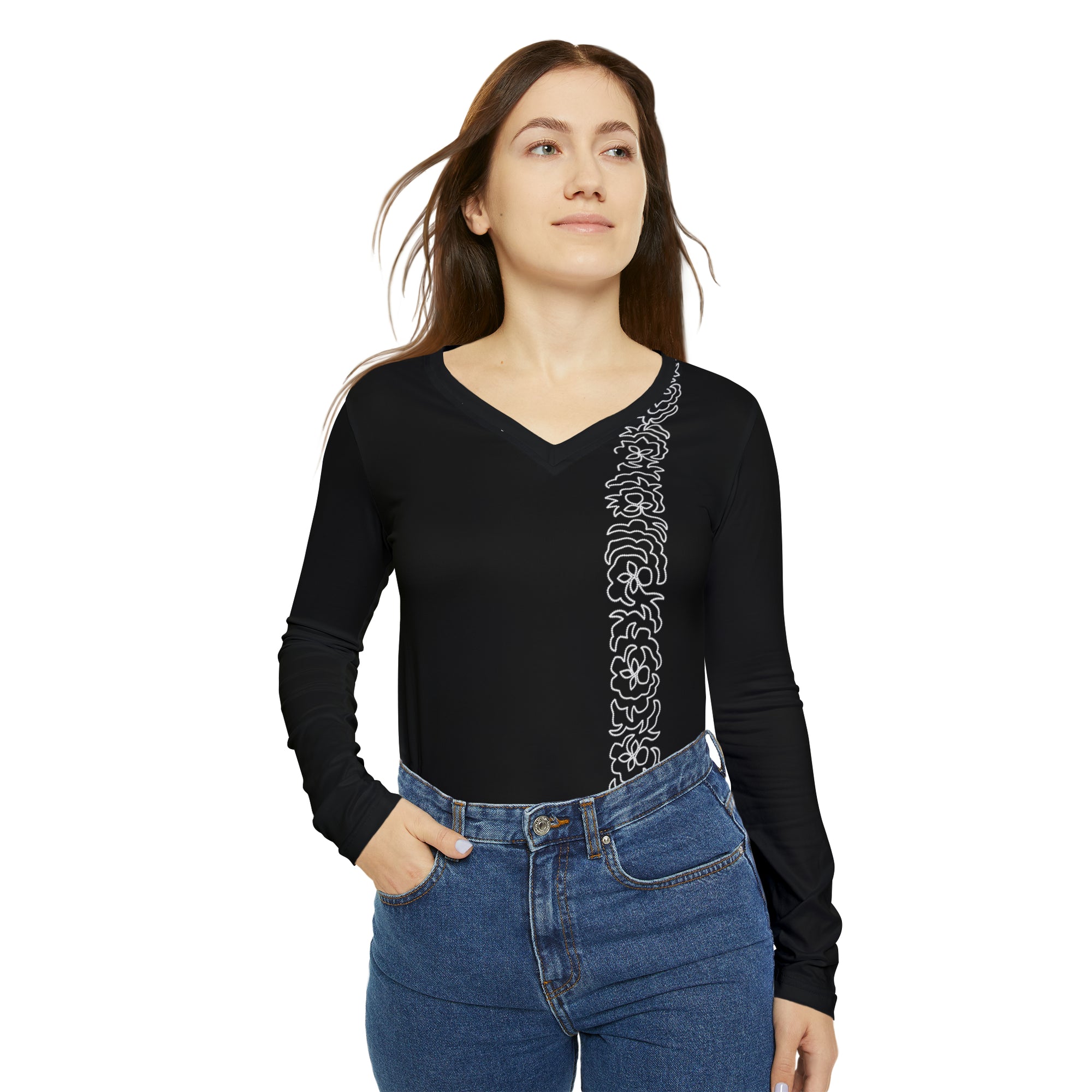 Tłı̨chǫ Heritage Women's Long Sleeve V-neck Shirt